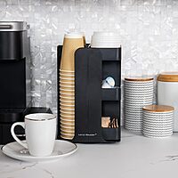 Mind Reader Cup Condiment Carousel, Countertop Organizer, Coffee Bar Accesories, Kitchen, Stirrers, 8" L x 8" W x 12" H, Black