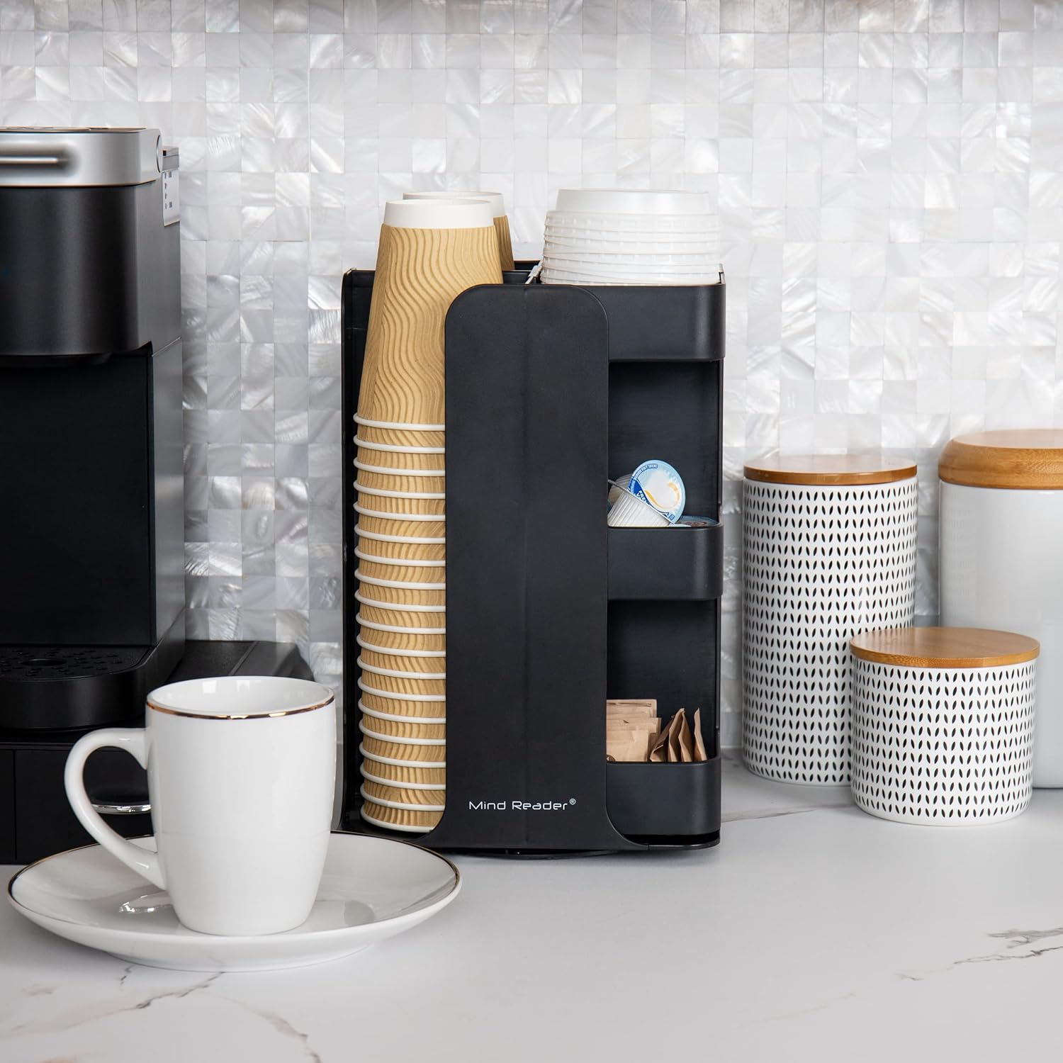 Mind Reader Cup Condiment Carousel, Countertop Organizer, Coffee Bar Accesories, Kitchen, Stirrers, 8" L x 8" W x 12" H