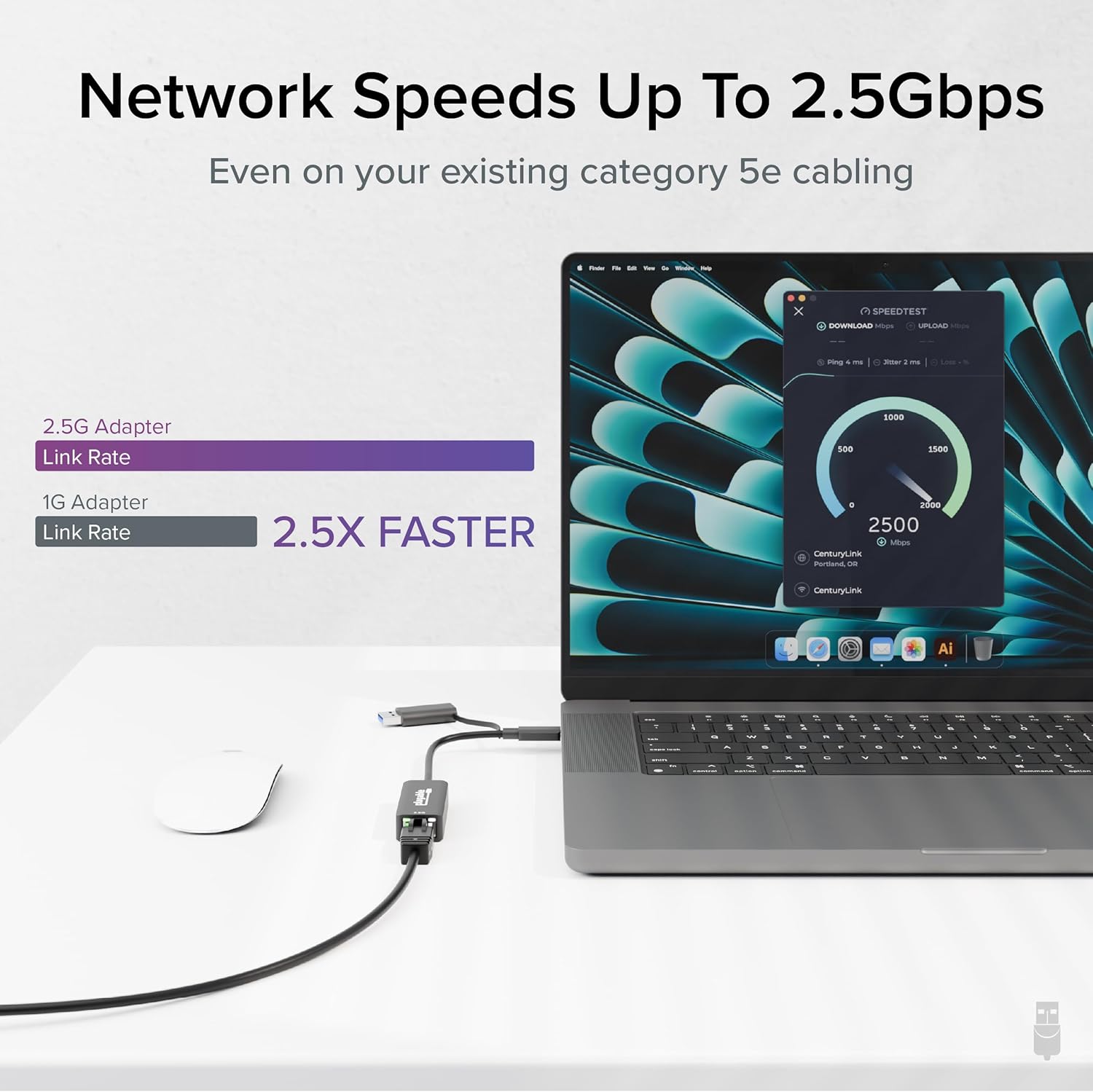 Plugable 2.5G USB-C and USB to Ethernet Adapter – Dual-Connector 2-in-1 USB-C to RJ45 2.5Gbps LAN