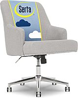 Serta Leighton Home Office Memory Foam, Height-Adjustable Desk Accent Chair with Chrome-Finished Stainless-Steel Base, Light Gray Light Gray Twill Fabric