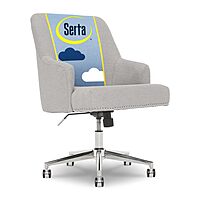 Serta Leighton Home Office Memory Foam, Height-Adjustable Desk Accent Chair with Chrome-Finished Stainless-Steel Base, Light Gray Light Gray Twill Fabric