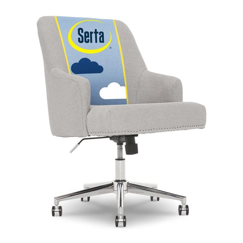 Serta Leighton Home Office Memory Foam, Height-Adjustable Desk Accent Chair with Chrome-Finished Stainless-Steel Base, Light Gray Light Gray Twill Fabric