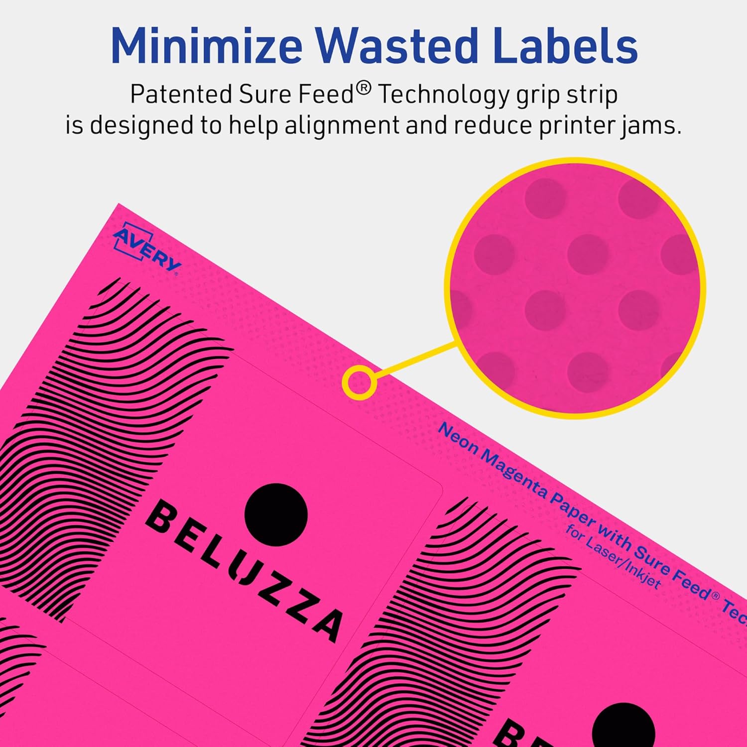 Avery Printable Rectangle Labels, Sure Feed Technology, 3" x 3-3/4", Neon Magenta Labels, Print-to-The-Edge