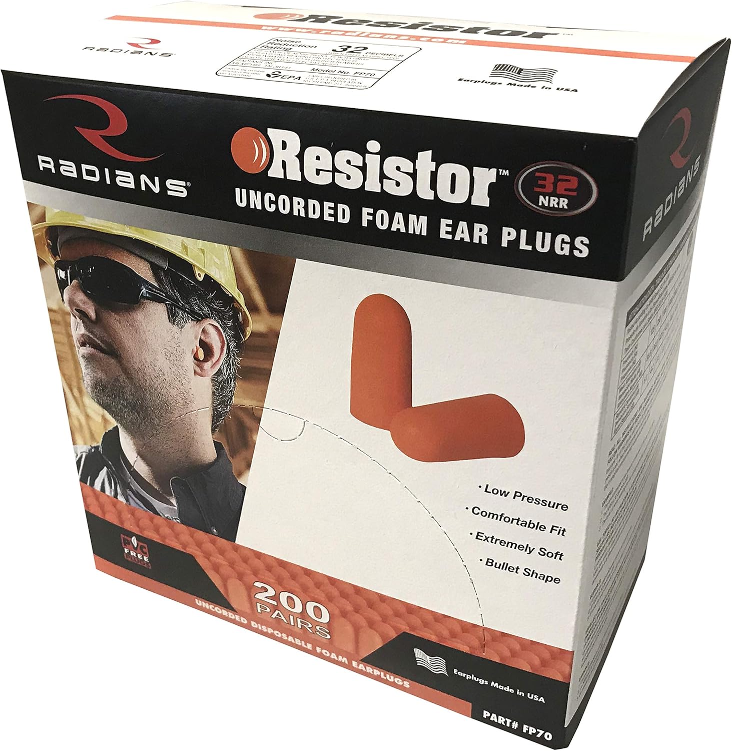 Radians unisex adult Uncorded Industrial Safety Ear Plugs, Multi 1 pair (Pack of 200)