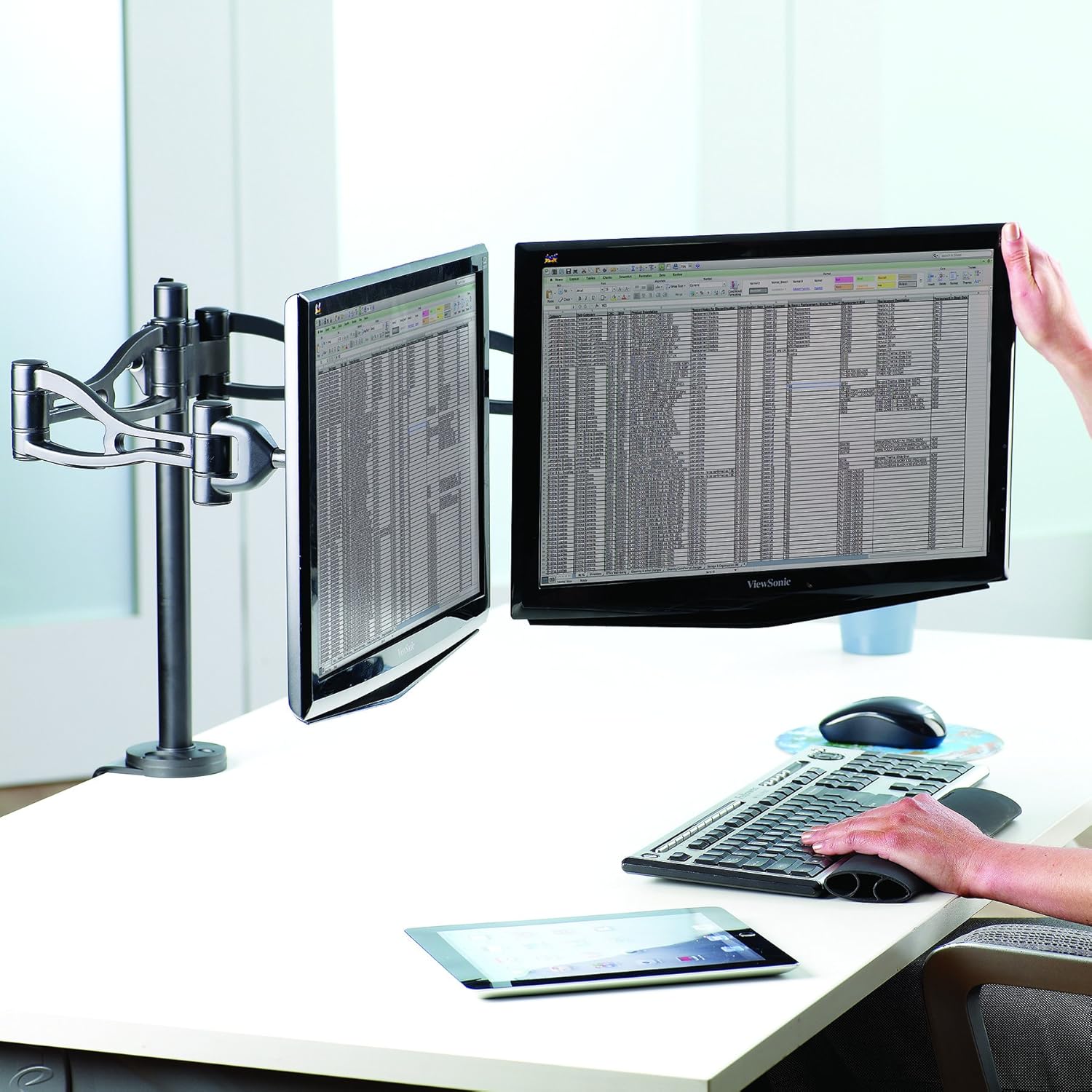 Fellowes 8041701 Professional Series Depth Adjustable Computer Monitor Stand for 2 Monitors with Dual Monitor Arms