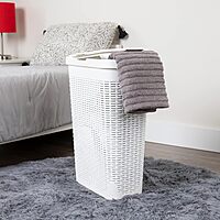 Mind Reader 40L Slim Laundry Hamper with Lid, Wicker-Style Plastic