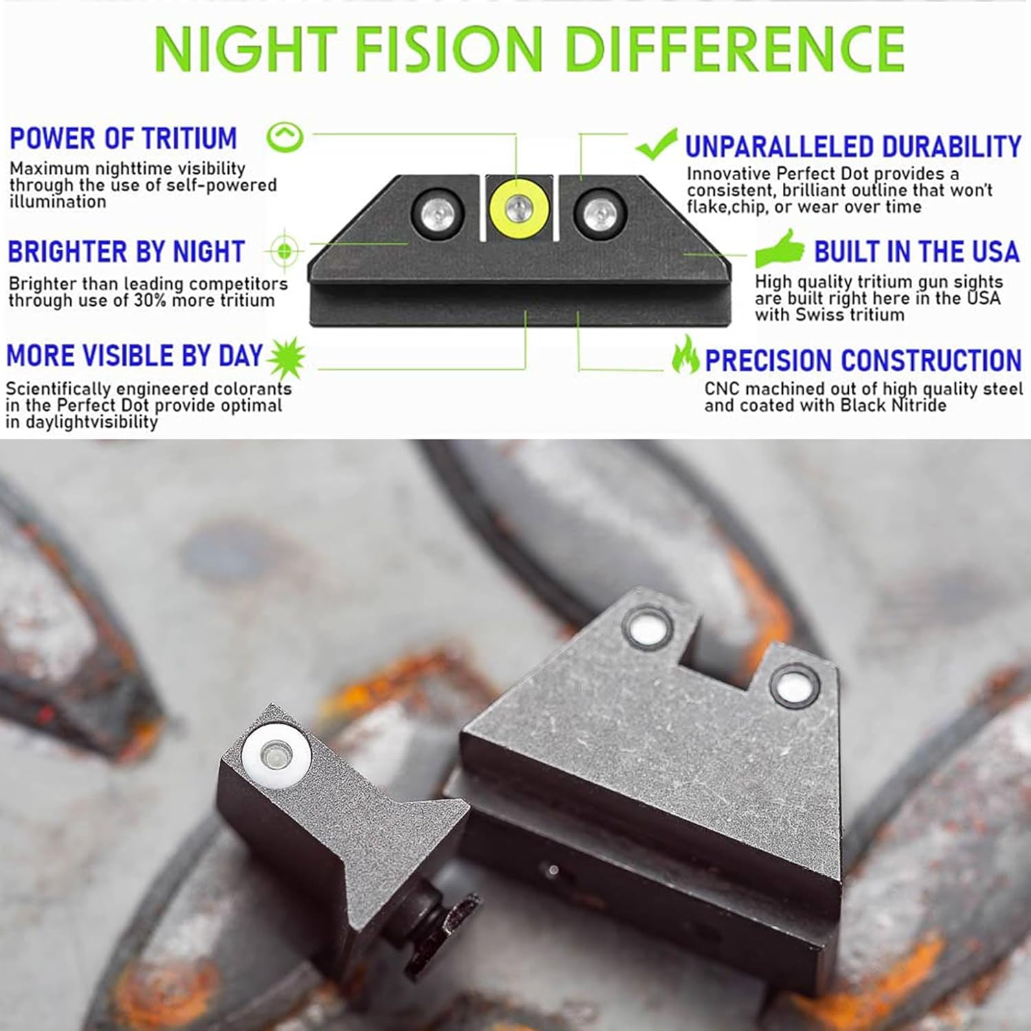 NIGHT FISION Suppressor-Height Tritium Night Sight Set for Glock