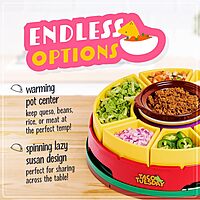 Nostalgia Taco Tuesday Heated Lazy Susan Taco Bar Serving Set for a Party with 4 Tortilla Holders, Fondue Pot for Burritos