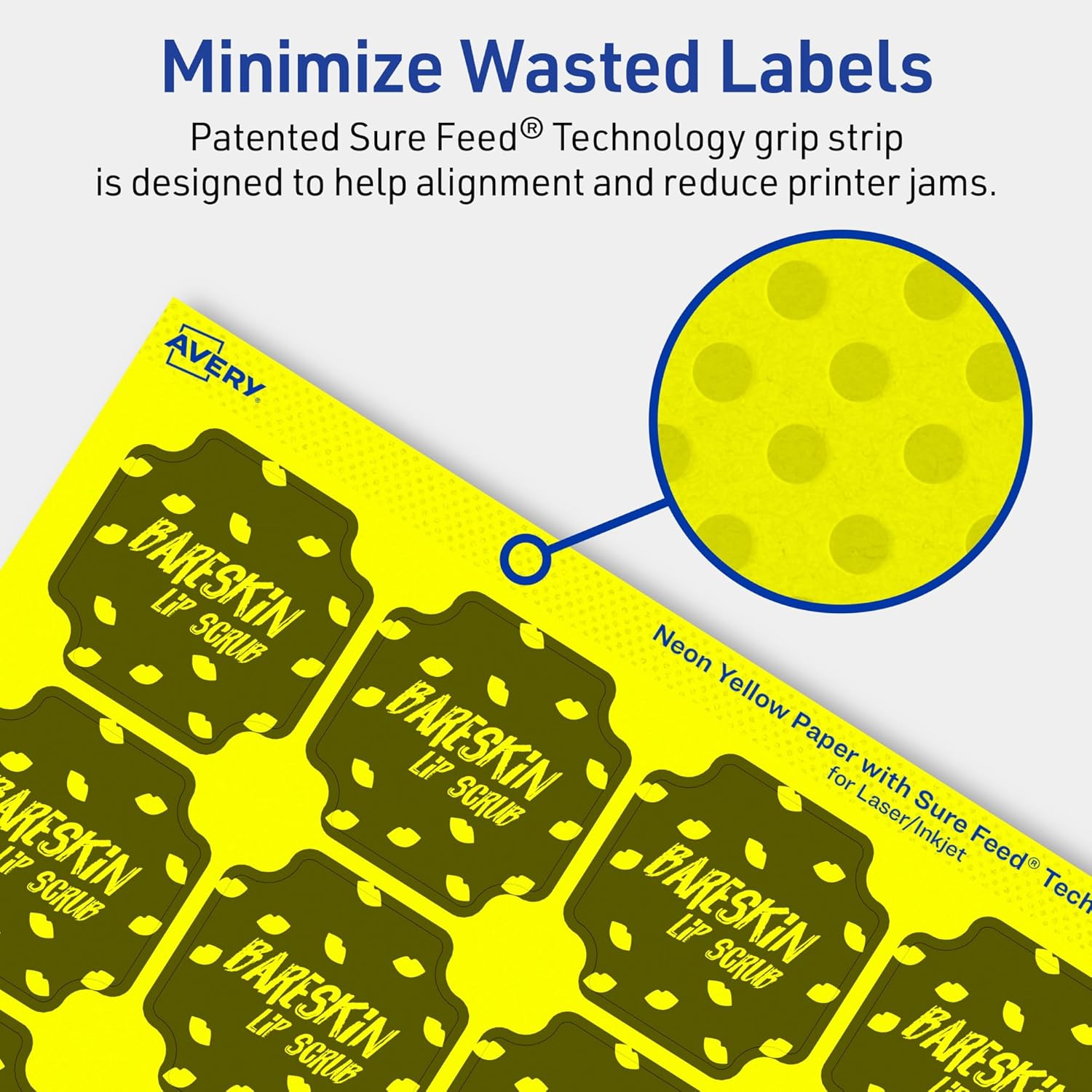 Avery Printable Square Scalloped Labels, Sure Feed Technology, 1-5/8" x 1-5/8", Neon Yellow, Print-to-the-Edge