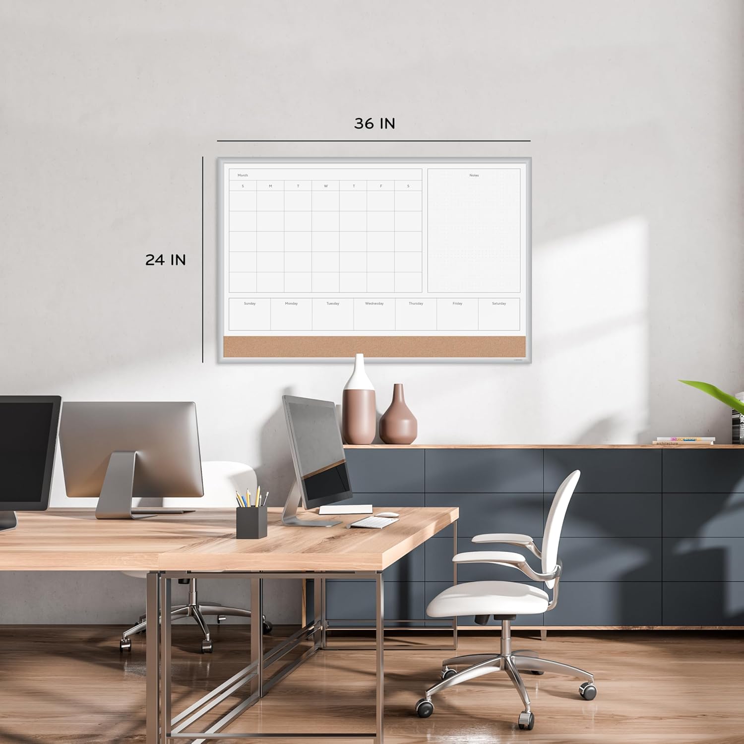U Brands Magnetic Dry Erase 4-in-1 Calendar Board, Silver Aluminum Frame