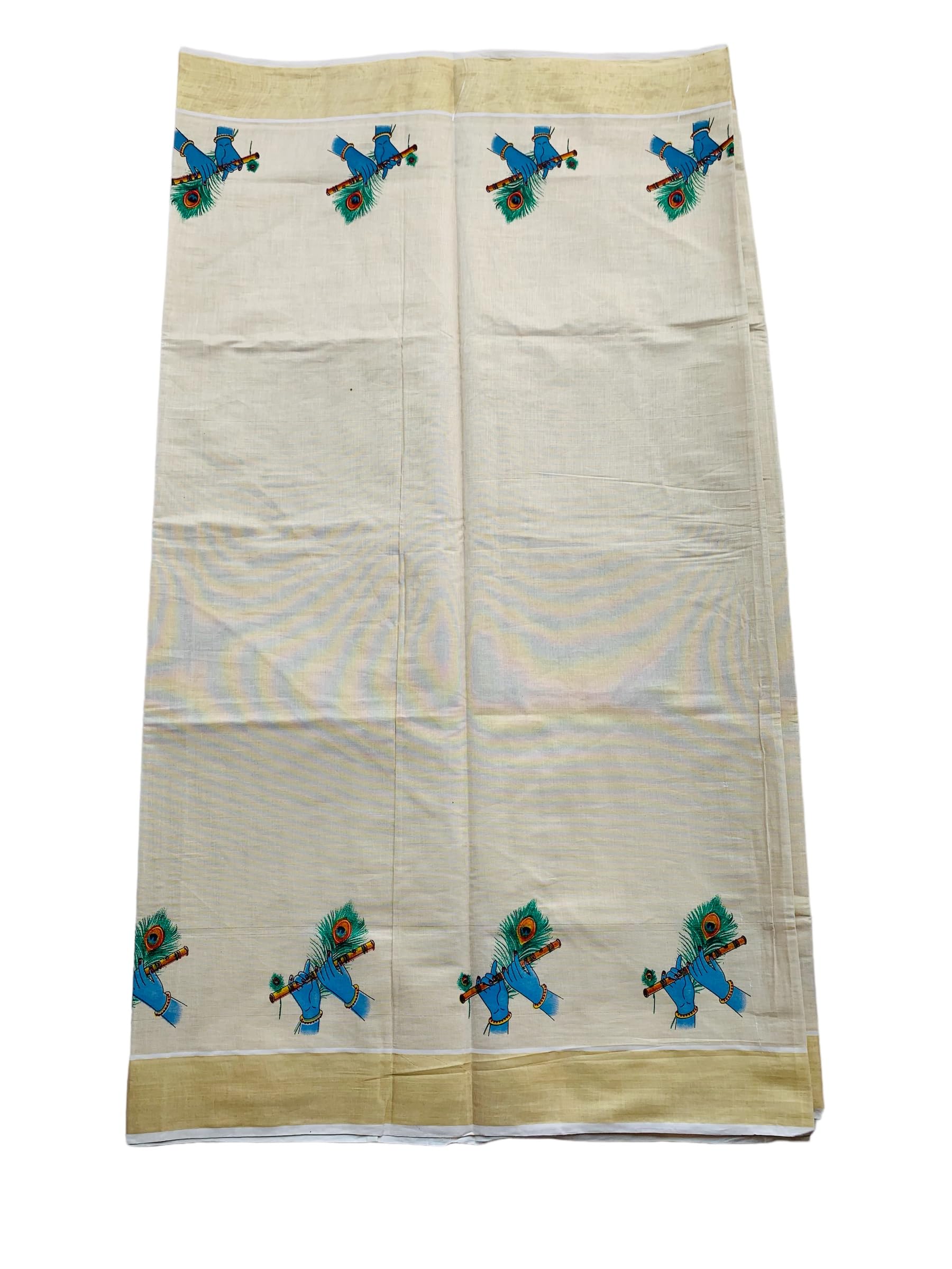 Kuthampully Kerala Kasavu Saree Tissue Mural Painted | Traditional South Indian Saree | Onam Saree - Multi Color KTM-621