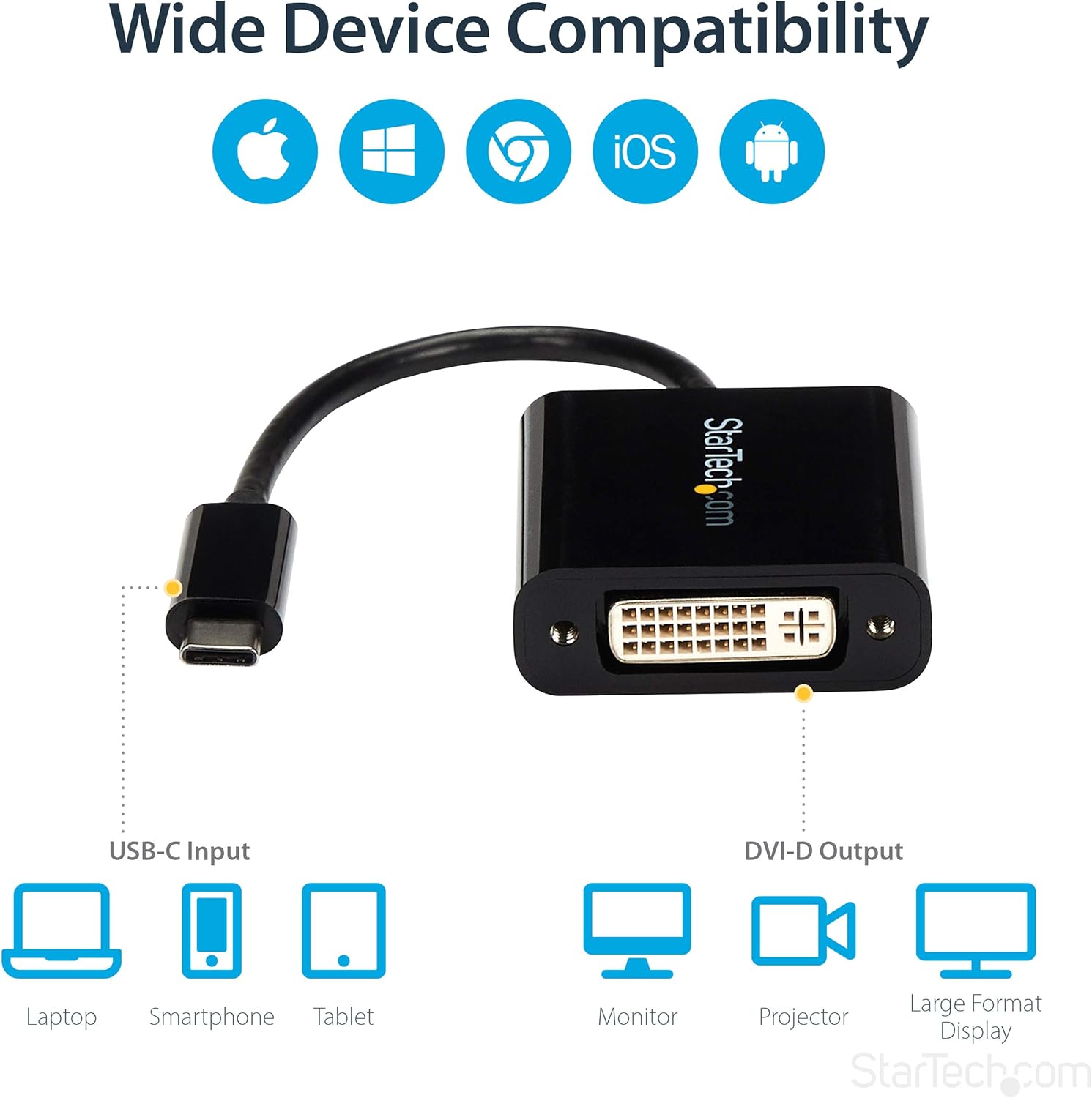 StarTech.com USB C to DVI Adapter - Black - 1920x1200 - USB Type C Video Converter for Your DVI D Display/Monitor/Projector