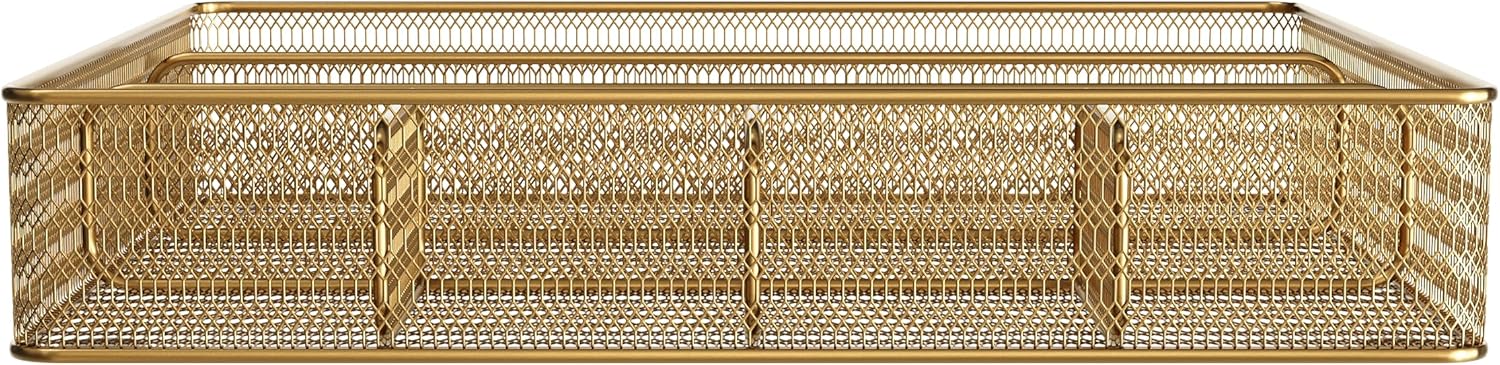 Martha Stewart Ryder Mesh Metal 6-Compartment Larger Desk Drawer Organizer, 2-1/4inH x 14-3/4inW x 12-1/4inD, Gold