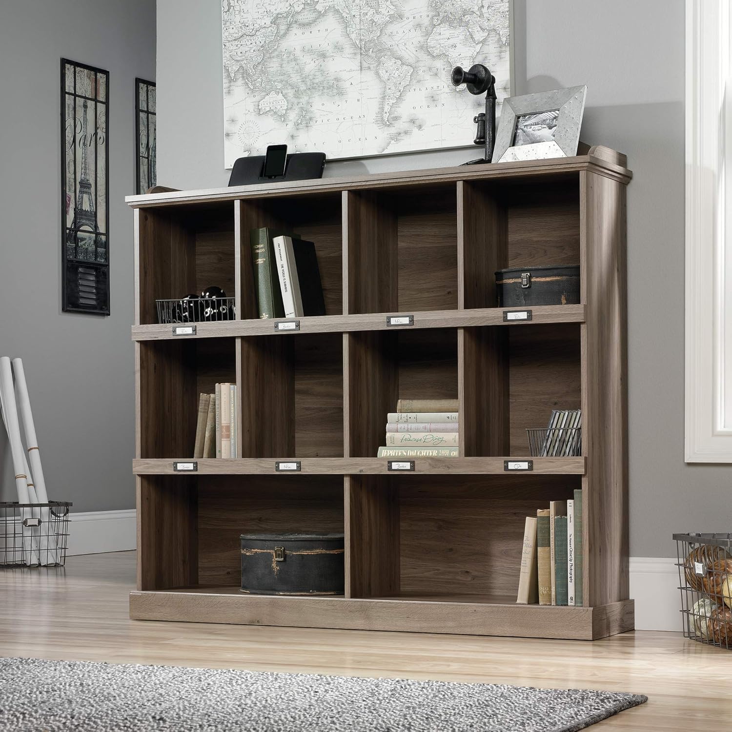 Sauder Barrister Lane Cubby Bookcase, Stylish Organization Furniture, cubby bookcase, Cube Storage Salt Oak