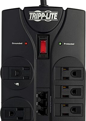 TRIPP LITE 12-Outlet Surge Protector Power Strip with Tel/Modem Protection, 8 ft Right-Angle Cord