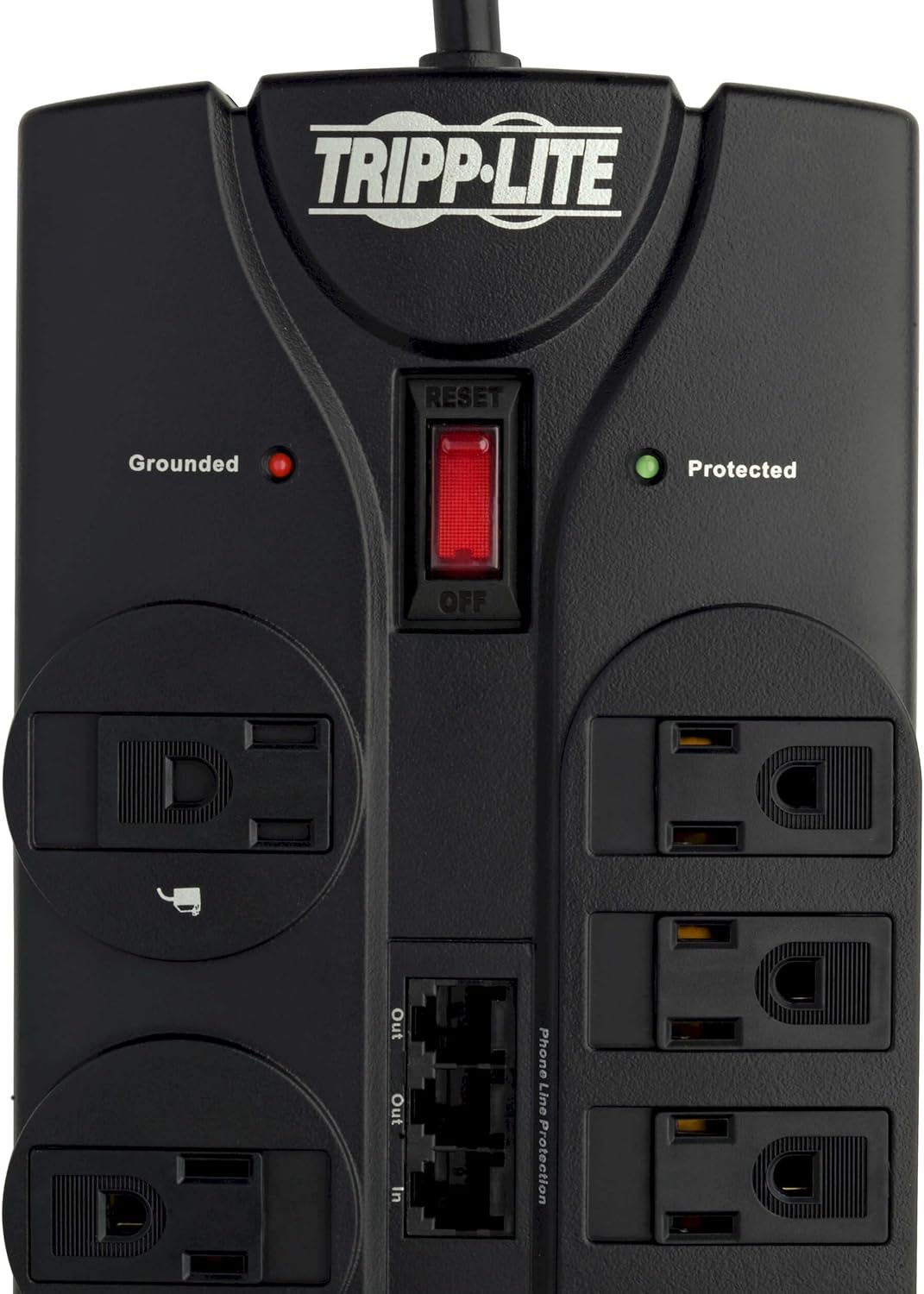 TRIPP LITE 12-Outlet Surge Protector Power Strip with Tel/Modem Protection, 8 ft Right-Angle Cord