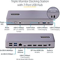 StarTech.com USB-C Docking Station Multi Monitor HDMI/DP/USB-C Video Output, Triple Monitor 4K30/Dual 4K60, 7-Port USB Hub, 60W Power Delivery, GbE, 3.5mm Audio, Works with Chromebook, TAA