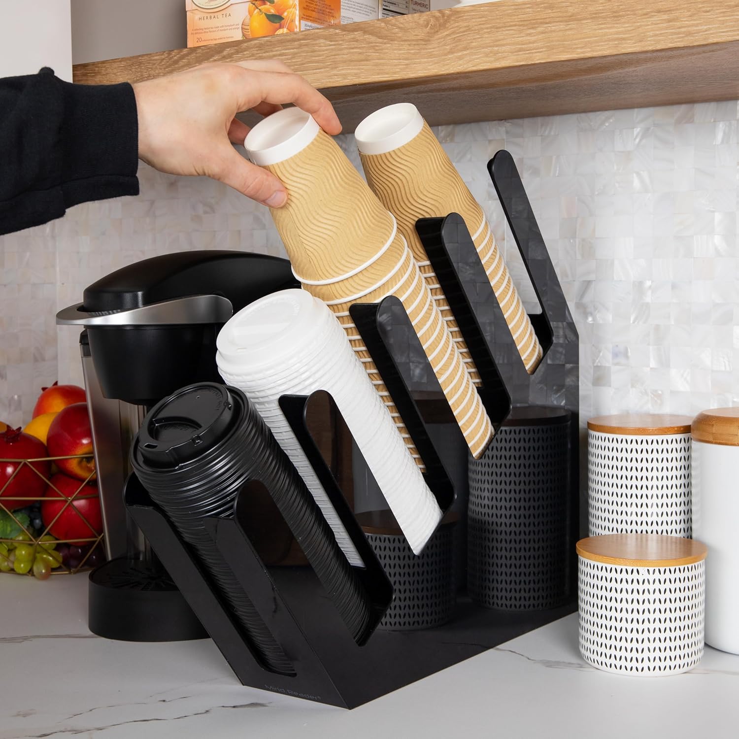 Mind Reader Cup and Lid Dispenser, Countertop Org, Coffee Bar, 4"L x 18"W x 16"H, Black Acrylic