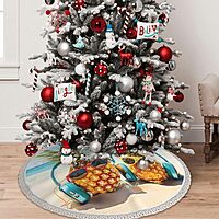 Beach Two Pineapples Sea Printed Christmas Tree Skirt 36 Inch - Thick Xmas Tree Skirt with Tassel for Indoor Outdoor Xmas