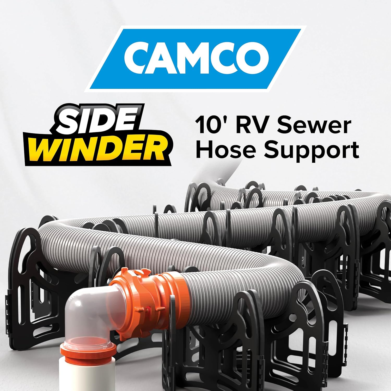 Camco Sidewinder 10-Ft RV Sewer Hose Support - Flexible Telescoping Design for Avoiding Obstacles & Deep Cradles Secure RV