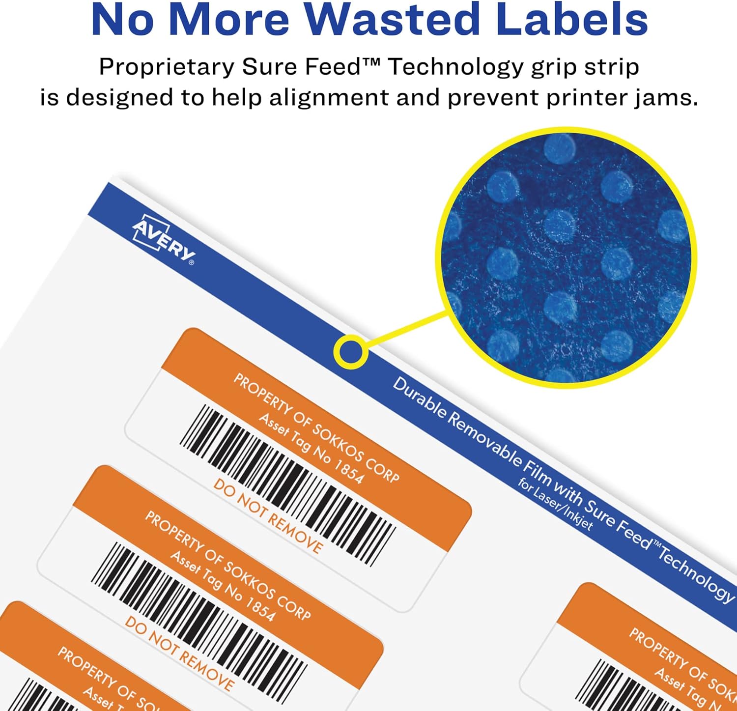 AVERY Durable Removable Rectangle Labels, Sure Feed Technology, 1" x 2-5/8", Matte White Film