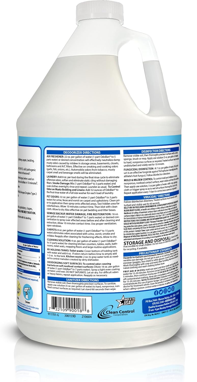 OdoBan Disinfectant Concentrate and Odor Eliminator, 1 Gallon, Fresh Linen Scent 128 Fl Oz (Pack of 1)