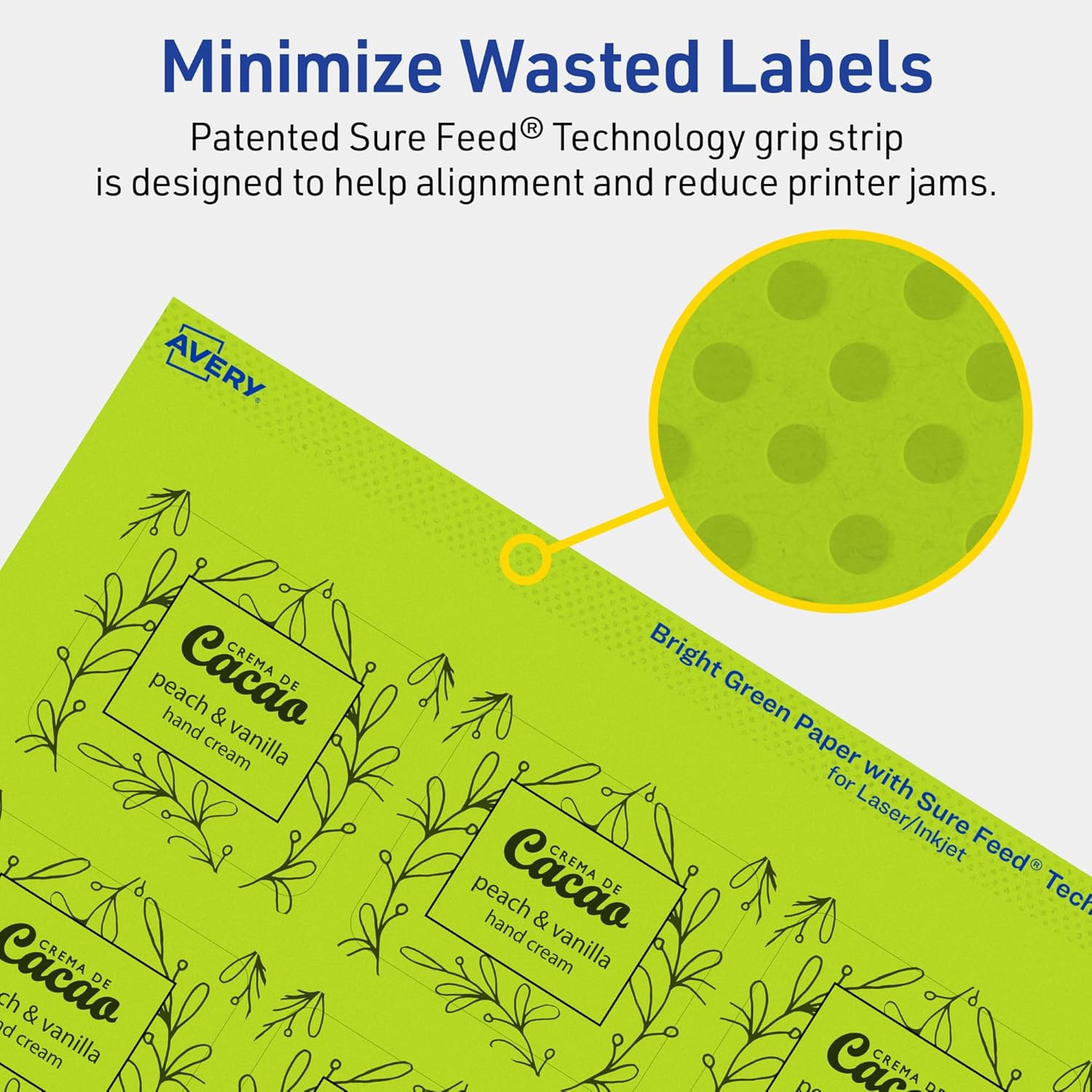 Avery Bright Green Rectangle Printable Labels, Sure Feed, 1-13/16" x 2-3/16"
