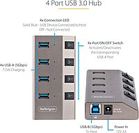 StarTech.com 4-Port Self-Powered USB-C Hub with Individual On/Off Switches, USB 3.0 5Gbps Expansion Hub w/Power Supply, Desktop/Laptop USB-C to USB-A Hub, USB Type C Hub w/BC 1.2 (5G4AIBS-USB-HUB-NA)