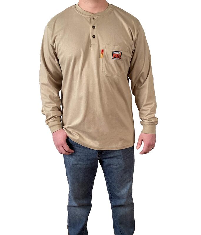 Henley Welding Work Shirt KHAKI Long Sleeve T-Shirt Mens (5XL, KHAKI)