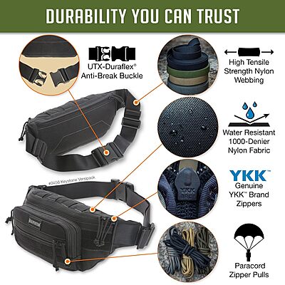 Maxpedition Keystone Versipack (14” x 6” x 6”) Tactical Crossbody Fanny Pack for Everyday Carry (Black) 0456B
