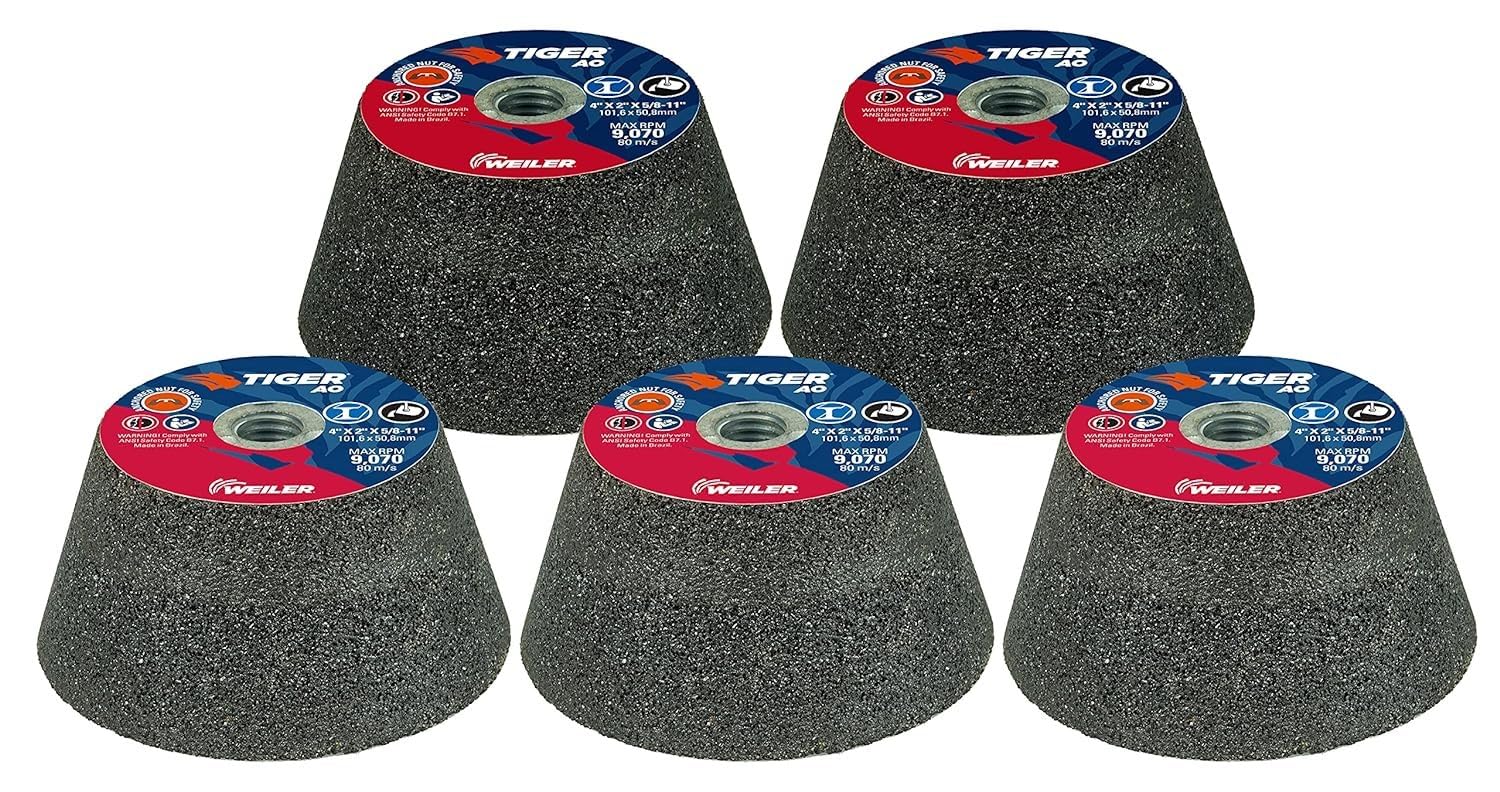Weiler 68350 TIGER AO Type 11 Flaring Cup Wheel, A16-Q, 4/3 x 2 x 5/8-11, Rim 1", Back 3/4", (Pack of 5)