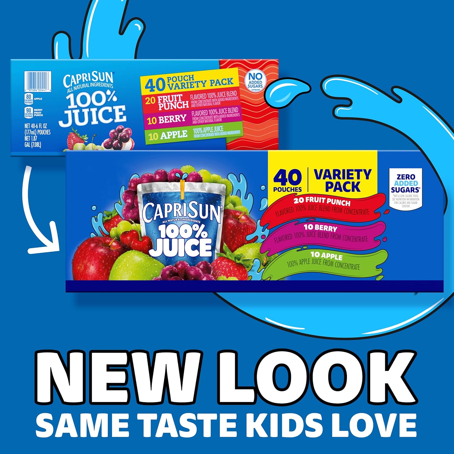 Capri Sun 100% Fruit Punch, Berry & Apple Juice Variety Pack Ready-to-Drink Juice (40 Pouches, 4 Boxes of 10)