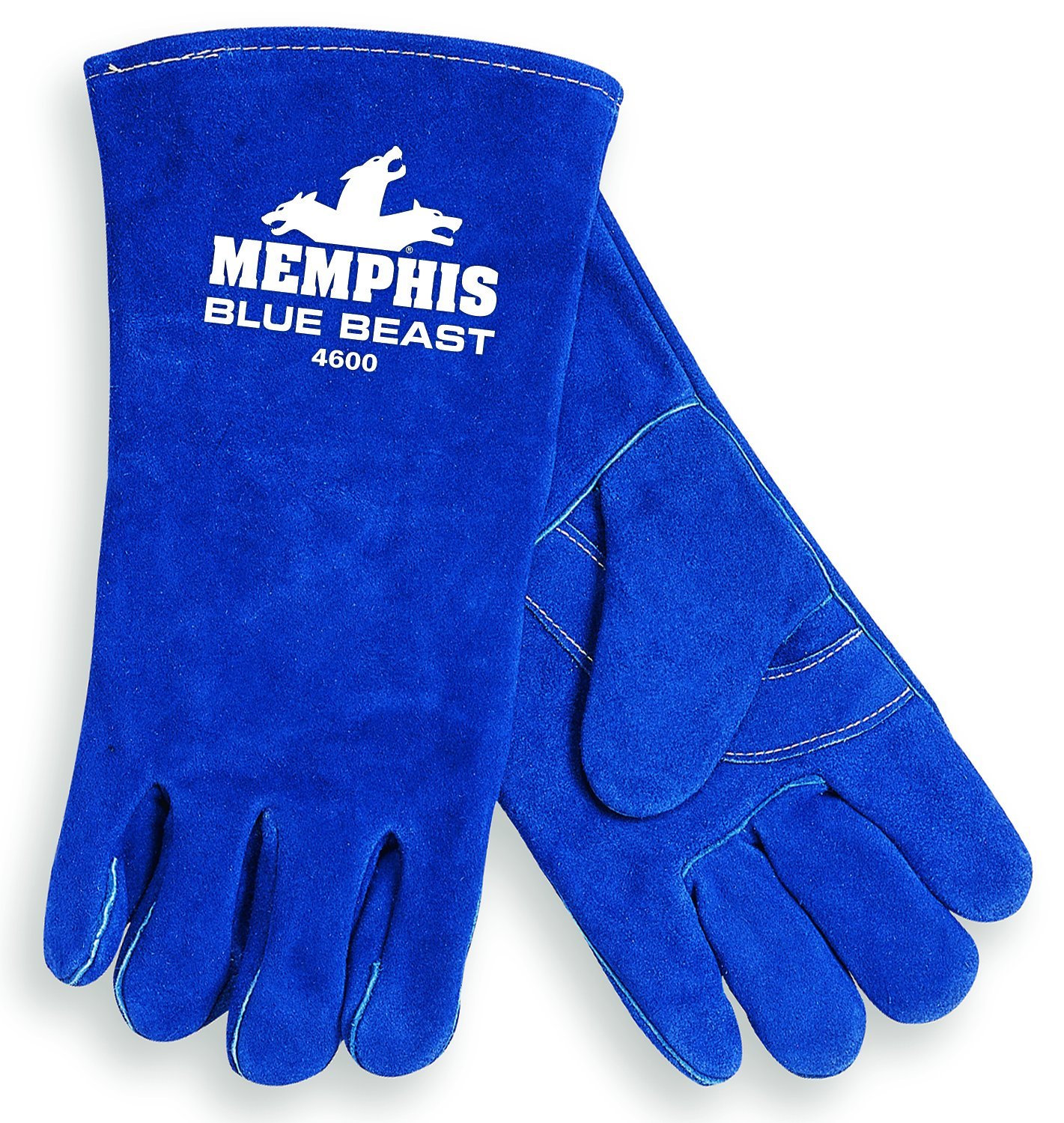 MCR Safety 4600LH Blue Beast Split Cow Leather Deluxe Welder Gloves with Reinforced Palm and Left Hand Wing Thumb, Blue
