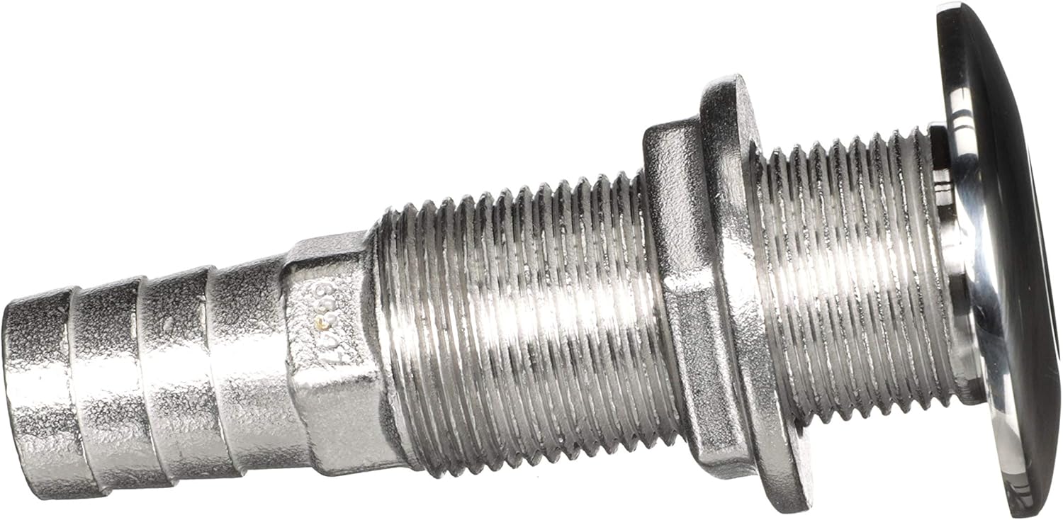 Attwood 66547-3 Stainless Steel Straight Thru-Hull Valve Fitting, Barbed, Standard Length