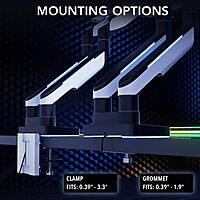 Mount-It! Heavy Duty Dual Monitor Arm up to 35 in. 44 lbs Screens, RGB Lights, 75x75 100x100 VESA Desk Mount for 2 Widescreen Curved Monitors 27 32 34 35 inches, Gas Spring, Clamp, Grommet, RGB Lights