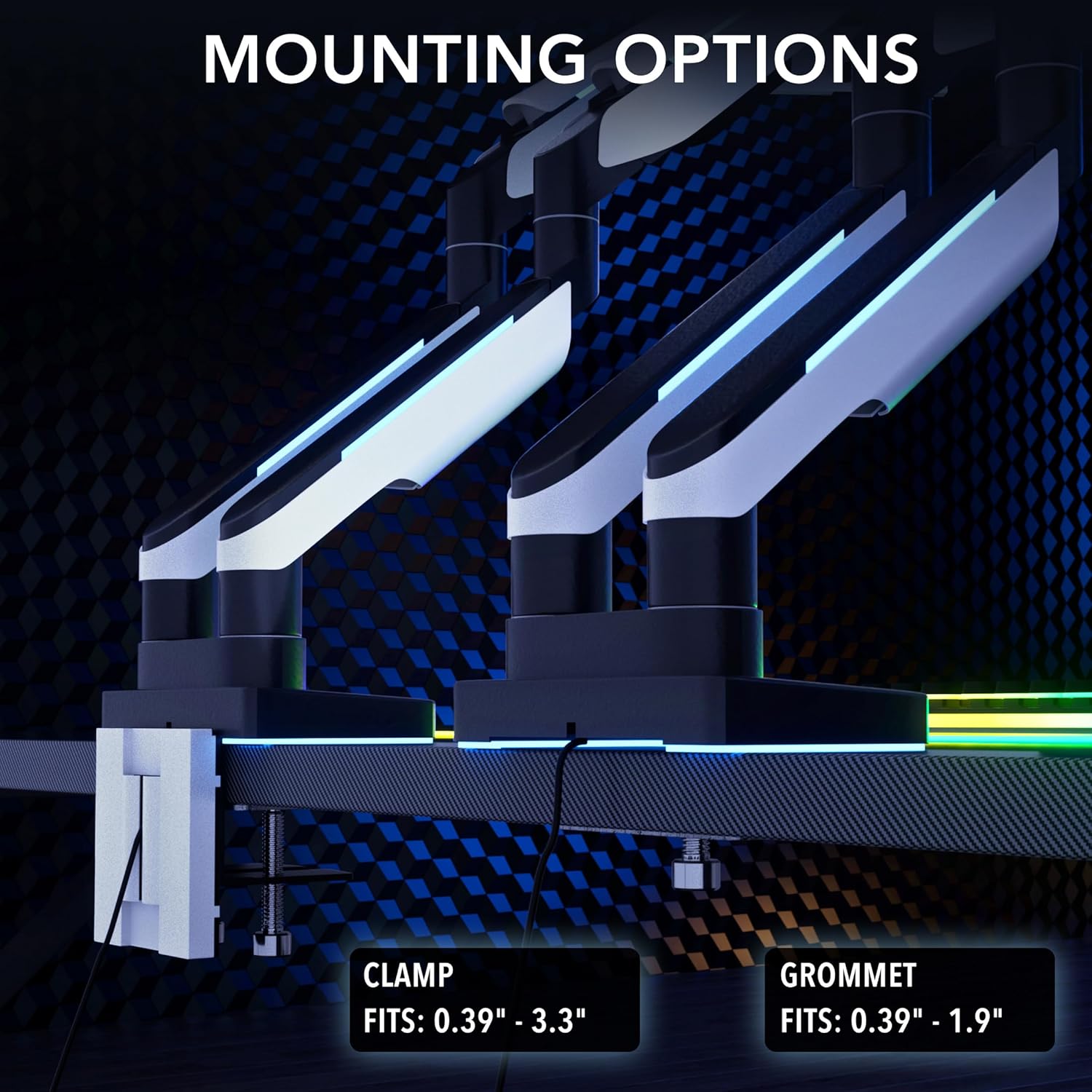 Mount-It! Heavy Duty Dual Monitor Arm up to 35 in. 44 lbs Screens, RGB Lights