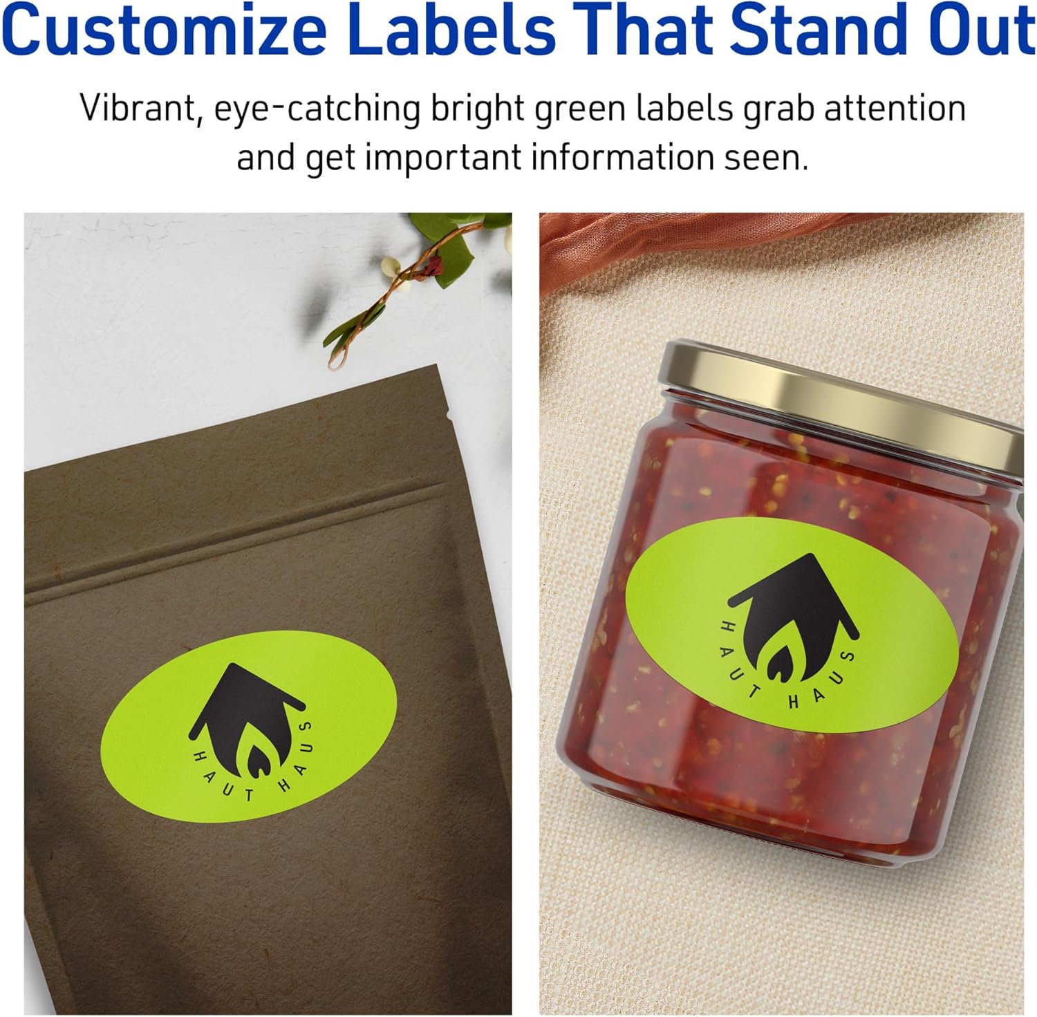 AVERY Printable Oval Labels, Sure Feed Technology, 2" x 3-1/3", Bright Green, Print-to-The-Edge, Laser/Inkjet Printable