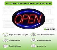 Alpine Led Open Signs for Business Window - Flashing & Stable Bright High Visibility Lighted Open Led Sign, Electric Store Open Sign to Hang in Store, Restaurant, Bar, Barber Shop (Oval, 23" X 14")