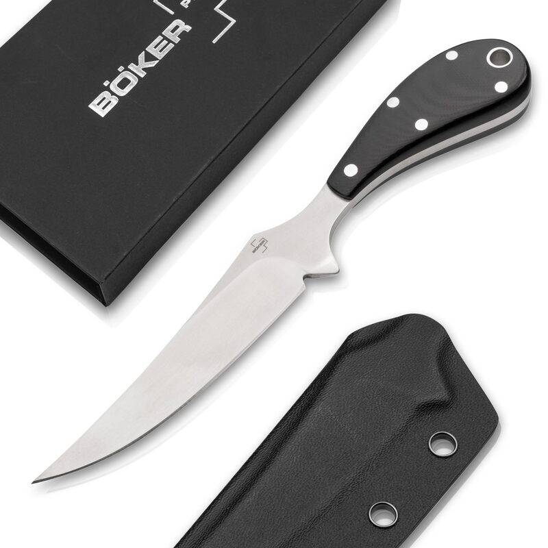 BÖKER PLUS® Epic small fixed-blade pocket knife with 3.7 inch D2 blade - EDC knife with G10 handle and Kydex sheath - Bird & Trout - gift box