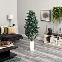 Nearly Natural 5ftH Bamboo Palm Artificial Plant With Planter, 60inH x 20inW x 20inD, White/Green