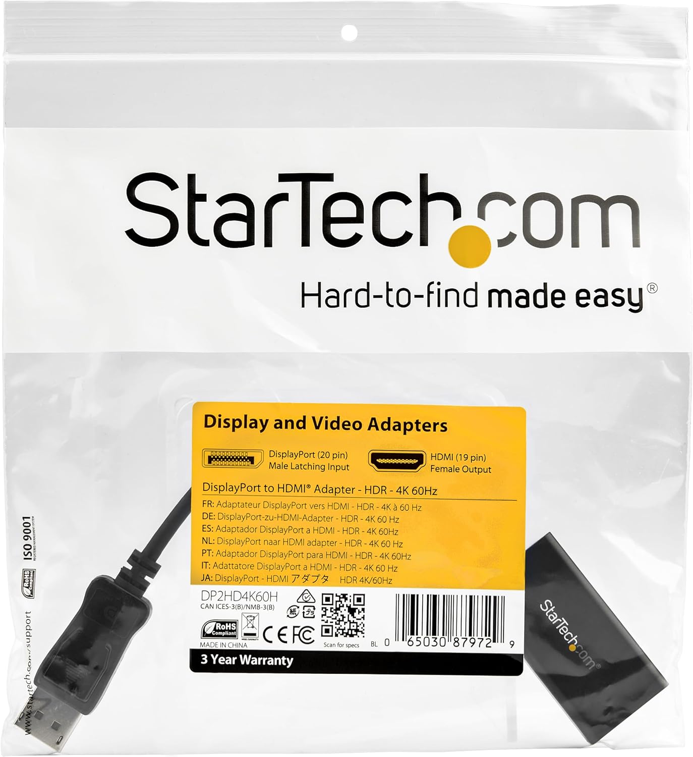 StarTech.com DisplayPort to HDMI Adapter - 4K 60Hz HDR10 Active DisplayPort 1.4 to HDMI 2.0b Video Converter