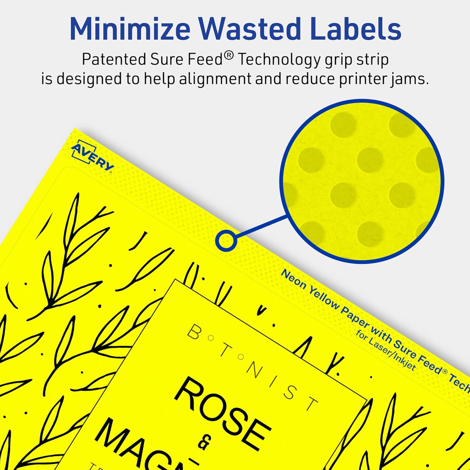 Avery Printable Rectangle Labels, Sure Feed Technology, 5" x 8-1/8", Neon Yellow, Laser/Inkjet Printable