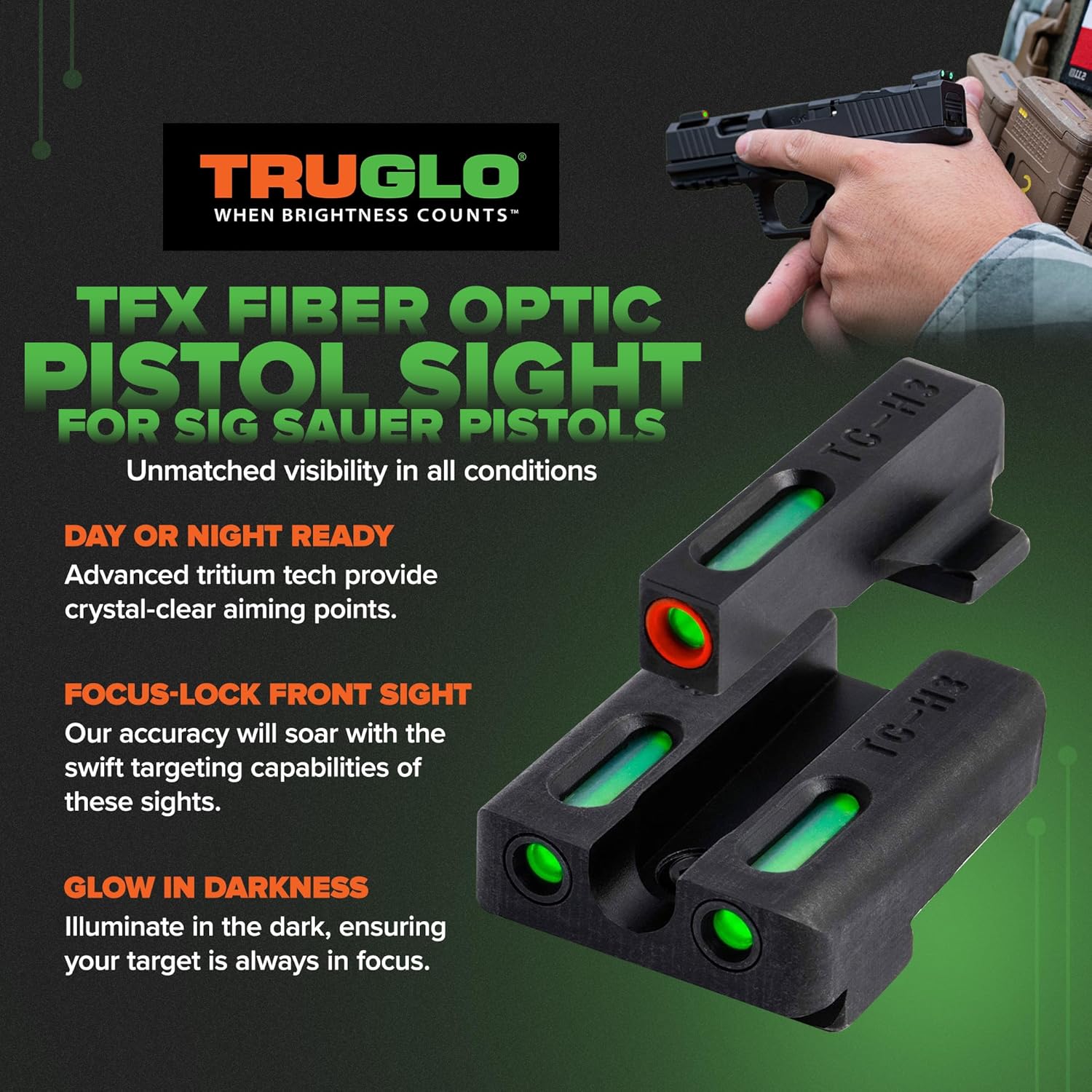 TRUGLO TFX PRO Handgun Night Sights Tritium and Fiber Optic