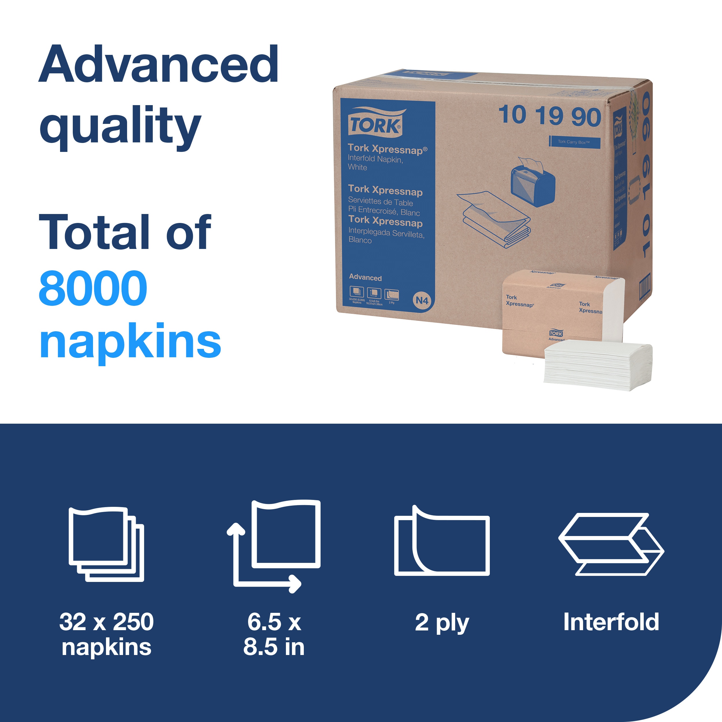 Essity Tork Advanced Xpressnap Dispenser Napkin 2-Ply White 32 / 250 cs