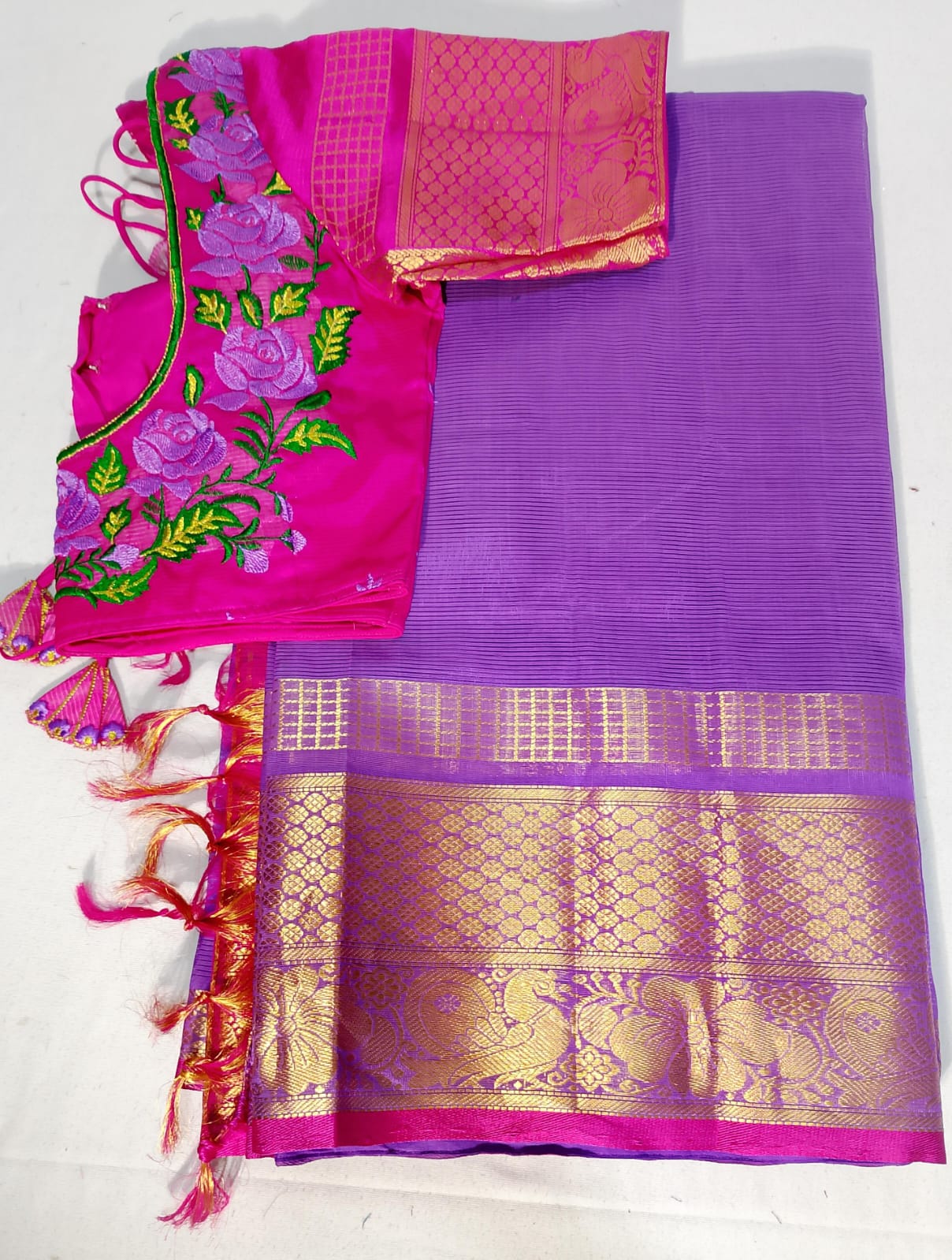 N299: Ready To Ship Beautiful Mangalagiri Saree With Stitched Embroidery Work Blouse