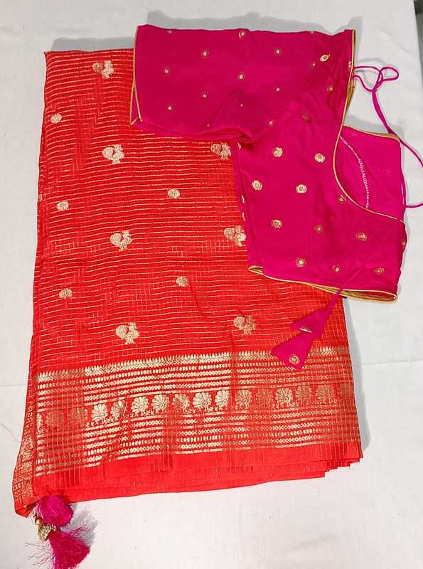 J160: Ready To Ship Beautiful Russian Crepe Saree With Stitched Blouse J160: Ready To Ship Beautiful Russian Crepe Saree With Stitched Blouse