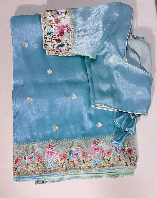 J163: Ready To Ship Beautiful  Organza Saree With Stitched Blouse