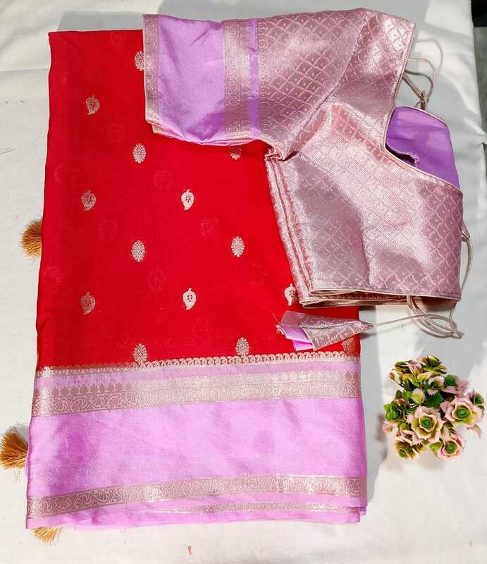 J189: Ready To Ship Beautiful Banarasi Warm Silk Saree With Stitched Blouse J189: Ready To Ship Beautiful Banarasi Warm Silk Saree With Stitched Blouse