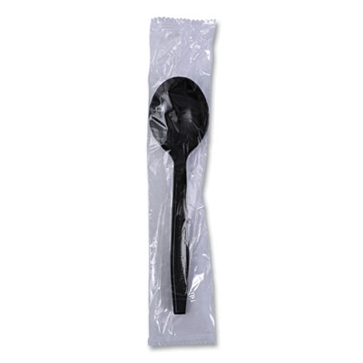 Heavyweight Wrapped Polypropylene Cutlery, Soup Spoon, Plastic, Black, 1,000/Carton