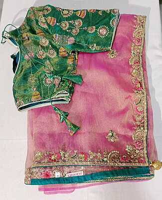 J169: Ready To Ship Beautiful Organza Saree With Stitched Blouse
